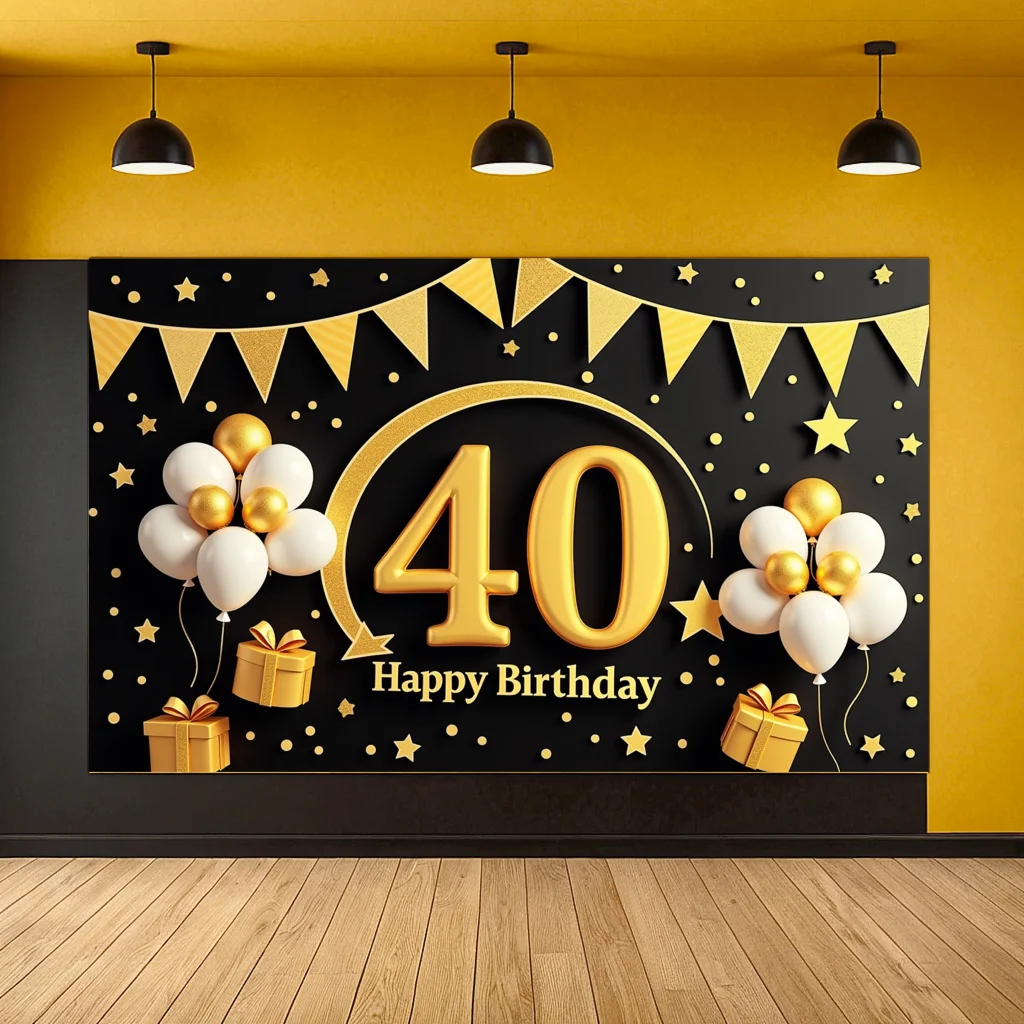 Geburtstag Banner Ballon Dekoration 40. Geburtstag Feier Banner Gold Thema Foto Requisite für Urlaub Feier Geburtstag – Detail 2
