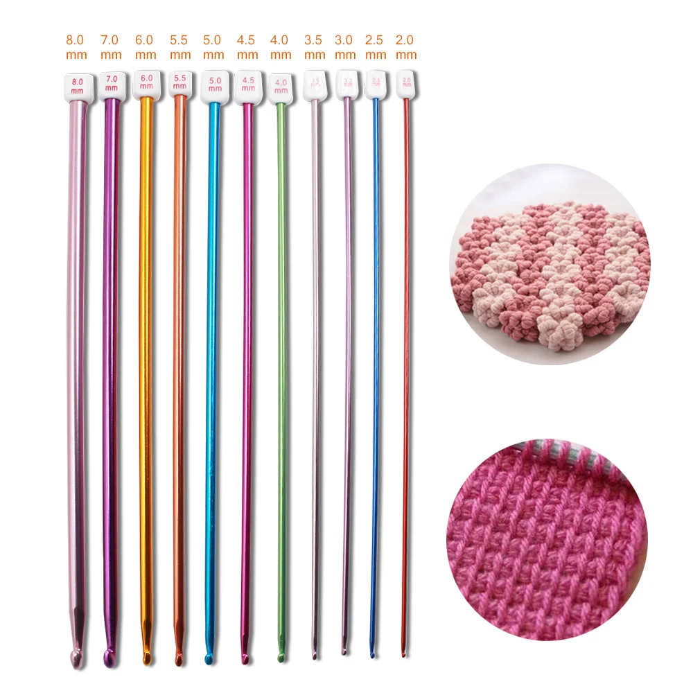 QJH Aluminum Long Crochet Hook Set, 11pcs Tunisian Crochet Hooks Multicolor Afghan Needles for Crocheting (2mm to 8mm)