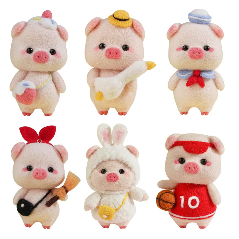 

Fenrry Wool Felting Material Package Cute Animal Pig Doll Toy Handmade DIY Non Finished Wool Felt Craft Kits Christmas Gift