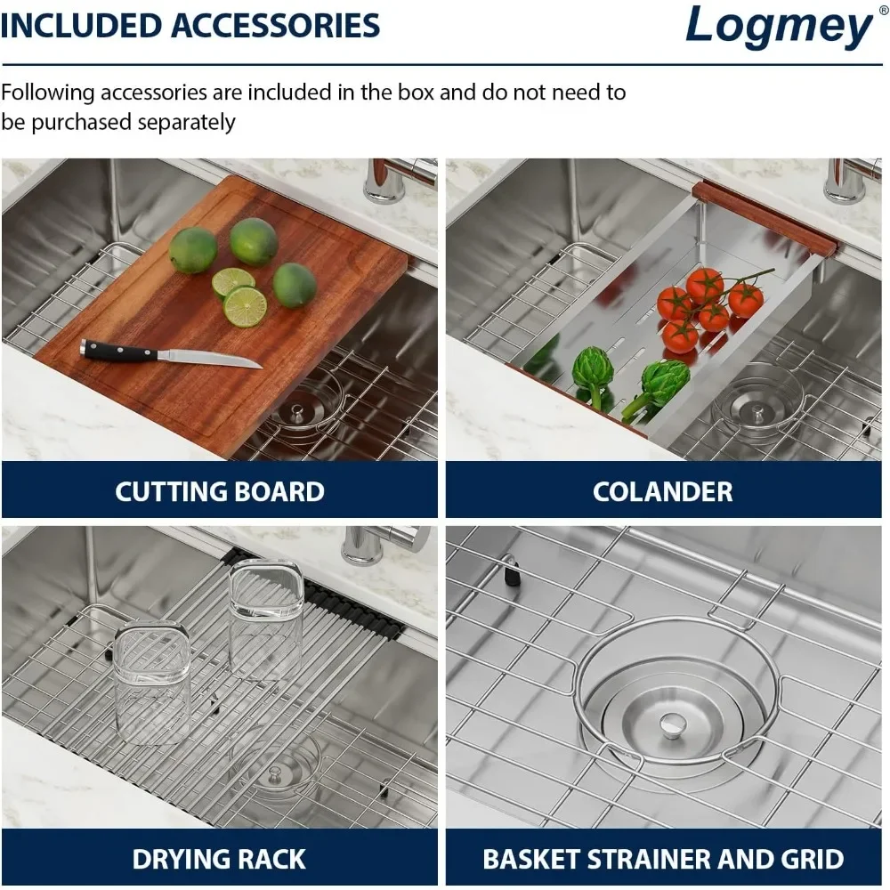 NEW-33" Undermount Kitchen Sink - 33 Inch Undermount Sink Workstation SUS304 16 Gauge Stainless Steel Under Counter Single Bowl