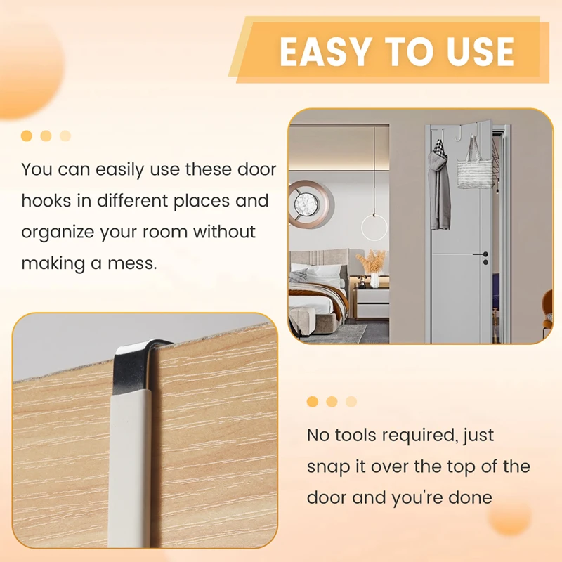 TKOH-Over Door Hooks For Hanging Clothes, 6 Packs Hanger Soft Rubber Surface Prevent Scratches, Door Hook For Bathroom