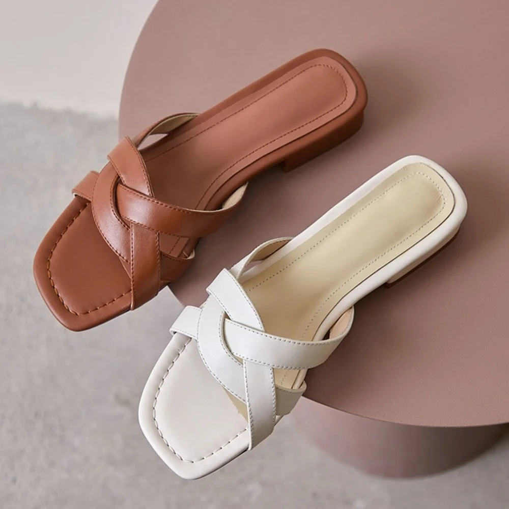 

French Flat Slippers Women's All-match Flat Heel Cross Strap Fashion Sandals for Women 2023 Summer New Style Outdoor Slippers
