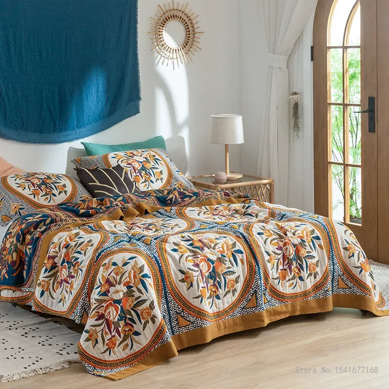 Thin Air-Conditioning Quilt for Adult and Children Five-layer Gauze Towel Bedspread Office Household Sofa Blanket Summer Bedding