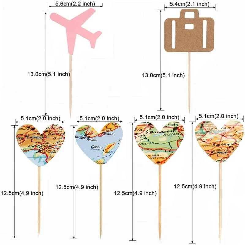 Sursurprise 16-Piece Travel Theme Cupcake Toppers - Wooden Airplane, Suitcake, Globe & Compass Decor For Adventure Party