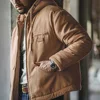 Maden Retro J141 Active Hooded Jacket Solid Color Sherpa Fleece Cotton-padded Coat with Velvet Warm  Canvas Outerwear for Men 3