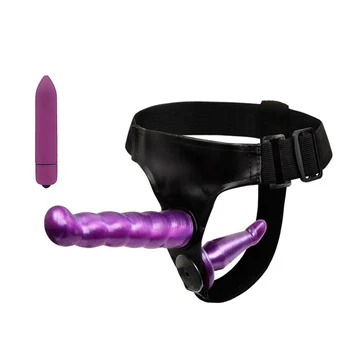 2 PCS Tiny Bullet Vibrator Strap on Harness Double Dildo Butt Plug Strapon Sex Toys for Women Couple Lesbian Adult 1