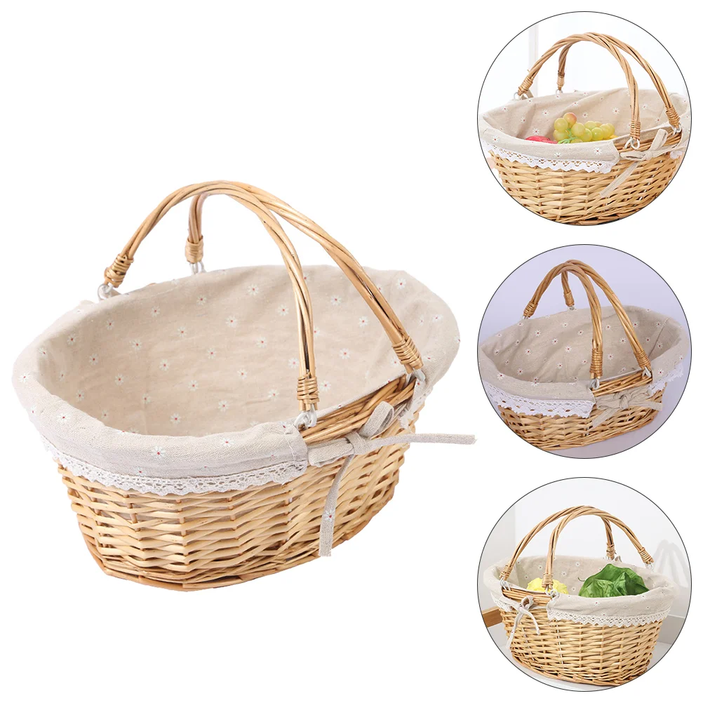 

Basket Woven Wicker Flower Picnic Baskets Storage Wedding Girl Willow Handle Easter Handles Vegetable Garden Rustic Decorative