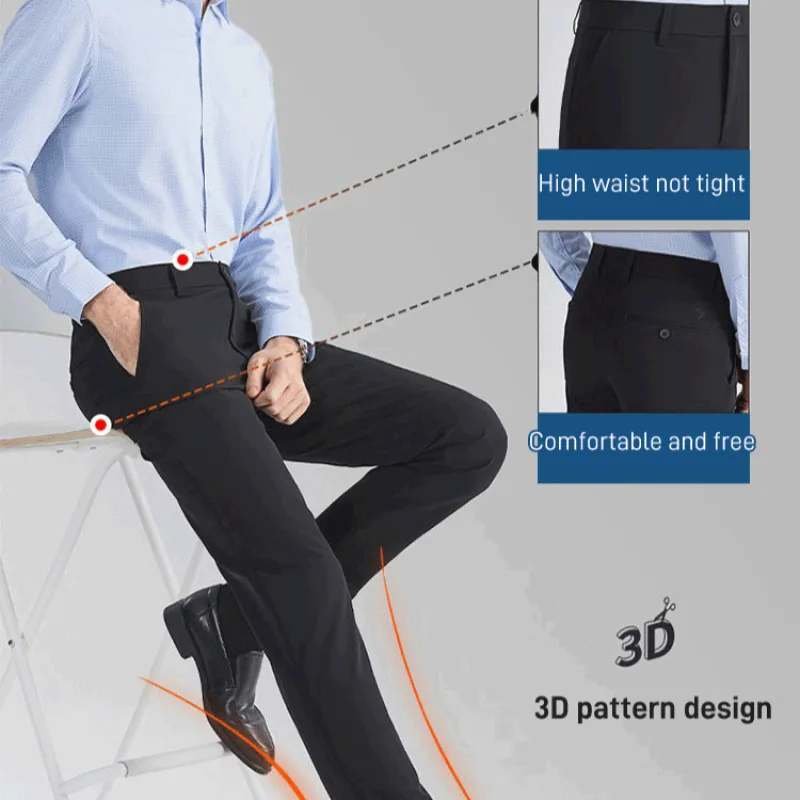 Ice Silk Stretch Men's Casual Pants Summer Pants Fabric Middle-aged Stylish Comfortable Men's Dad Everyday Wear