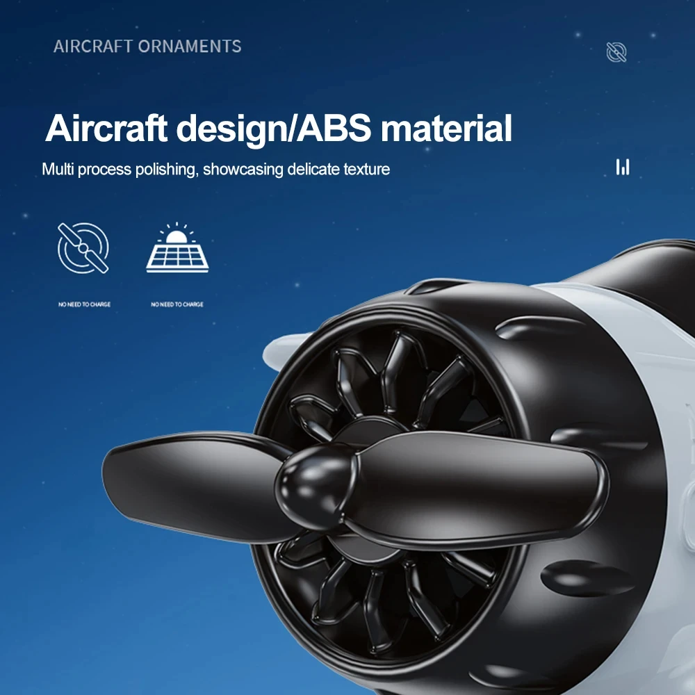 360 Rotary Car Solar Airplane Ornaments Creative Solar-Powered Aircraft Model for Car Center Console Multiple Colors Car Decor