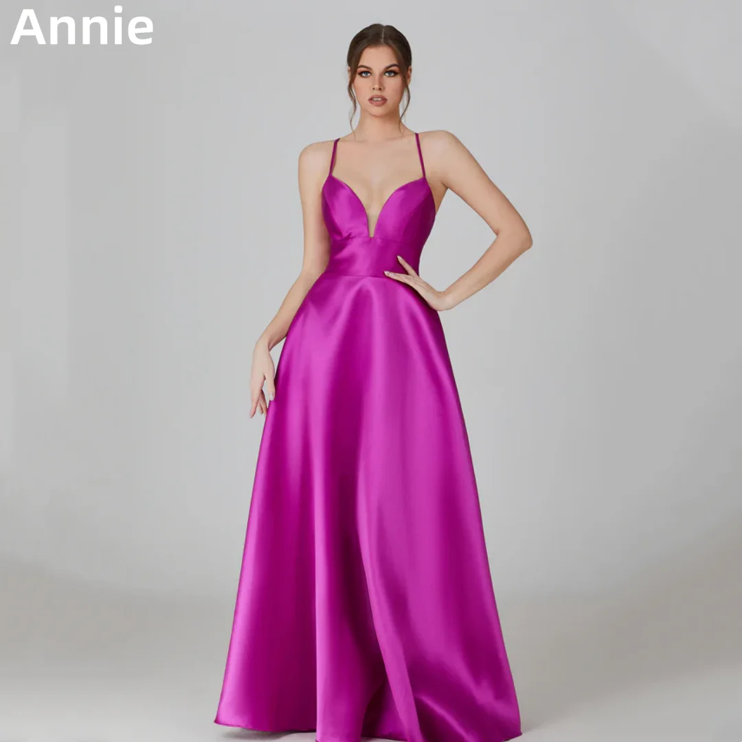 

Annie Simple Purple Prom Dress V-neck Satin Women's Evening Dresses Wedding Formal Occasions Dresses Vestidos De Noche2024