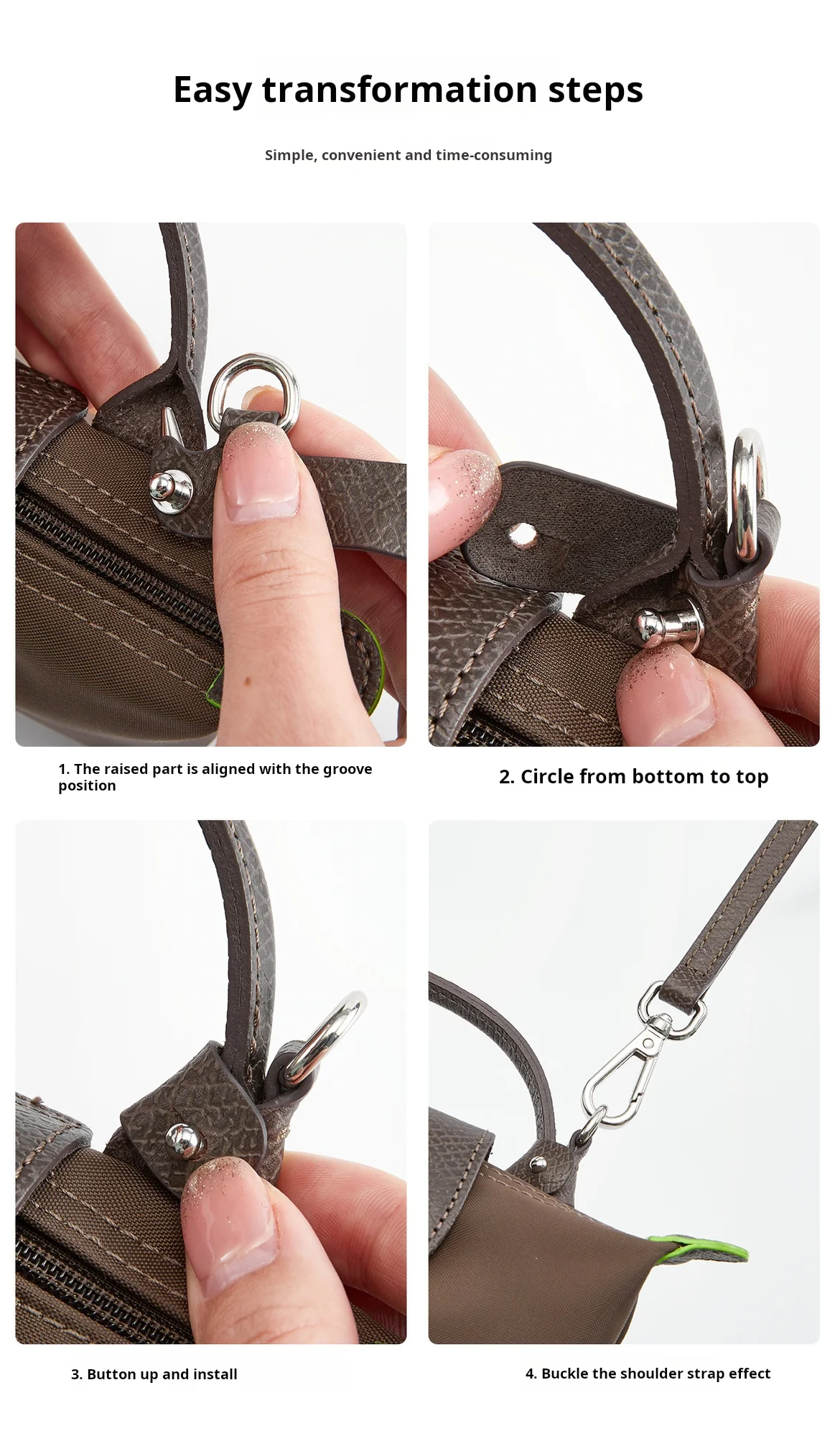 Umhängetasche aus Rindsleder, Schultergurt, passend für Longchamp Terra Mini, Ersatz ohne Stanzen, Modifikationszubehör – Detail 7