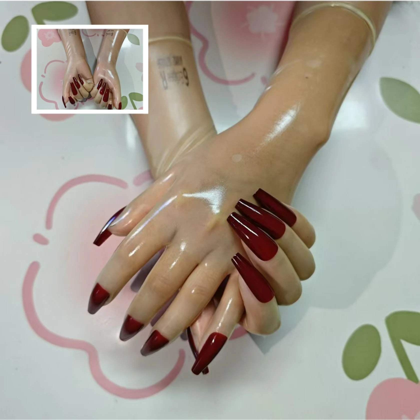 Male to Female Ultra Thin Transparent Malaysian Latex Material Tight Binding Kigurumi Medium Length Zentai Nail Latex Gloves kigurumi pajamas