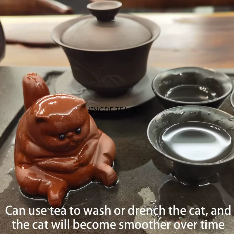 1pcs Cute resin Tea Pet Angry Cat Statue Kung Fu Tea Pet Gift Tea Table Small Ornament Desktop decoration accessories