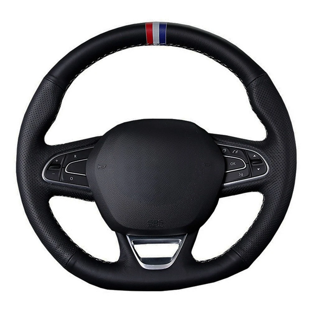 

Car Steering Wheel Cover DIY Black Genuine Leather For Renault Kadjar Koleos Megane Talisman Scenic Espace 2015-2018