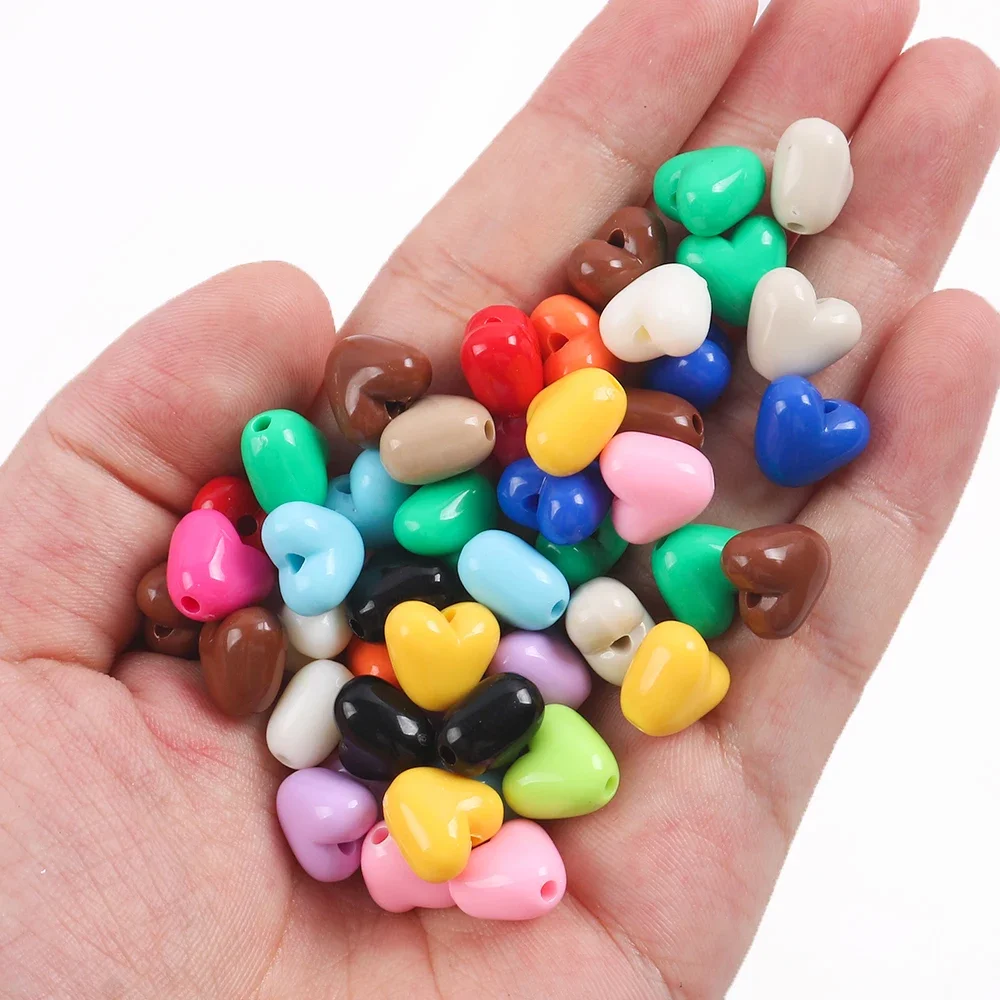 30pcs 색상 하트 모양 빛나는 구슬 10mm 아크릴 스페이서 비즈 쥬얼리 만들기 수제 Diy 팔찌 목걸이 액세서리