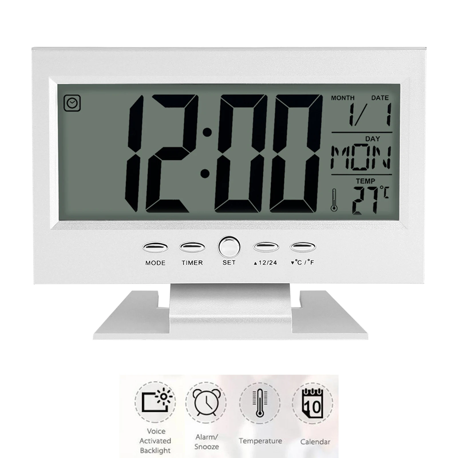 LCD Digital Sound Sensor Alarm Clock with Calendar and Temp Display table desk digital clock,lcd digital clock,digital desk clock,digital table clock