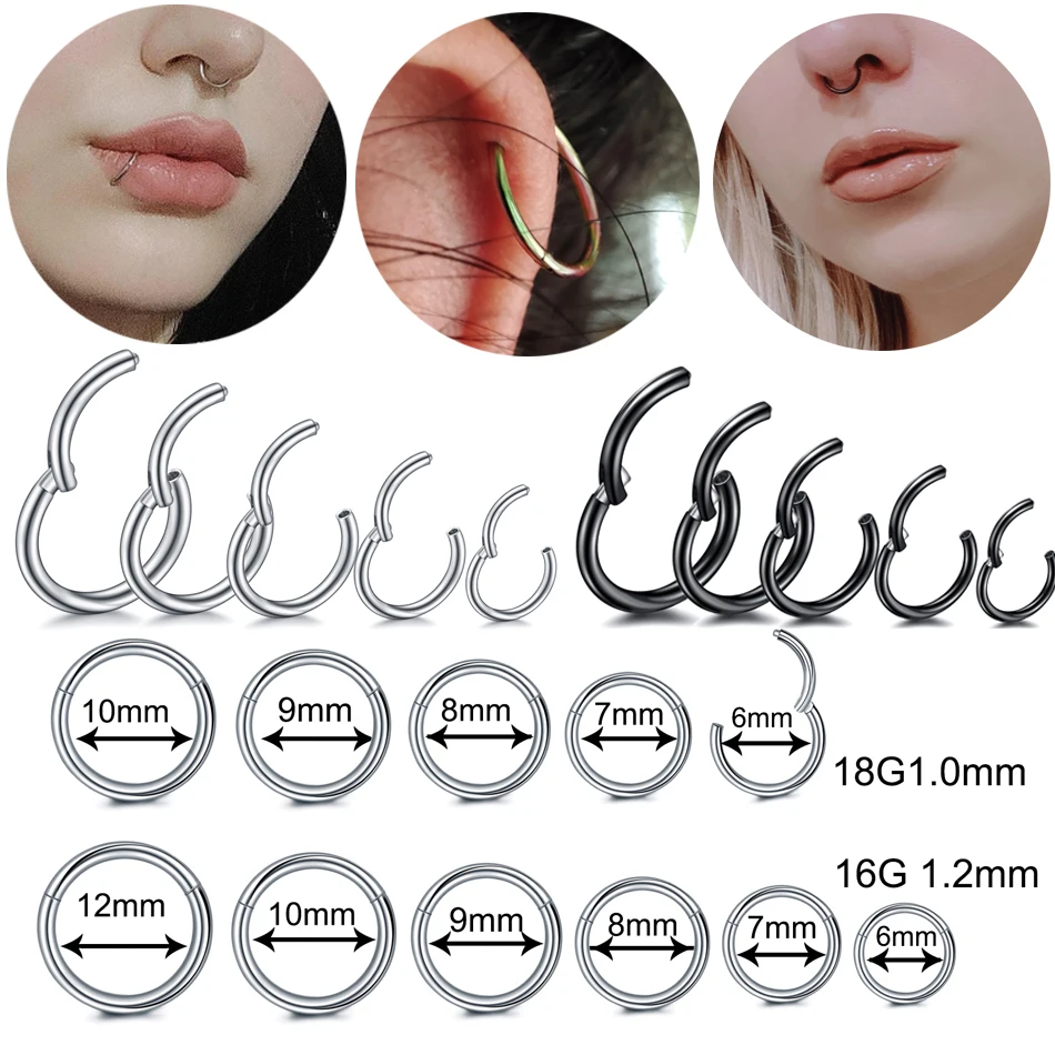 1Pc 316L 스테인레스 스틸 코 Septum Clicker 힌지 세그먼트 링 코 ..