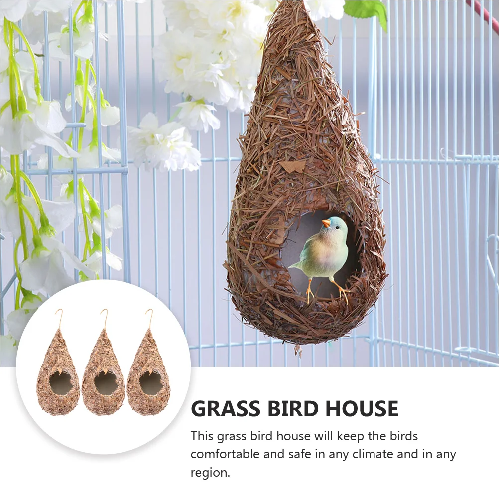 Bird nest 3pcs Bird Nest Natural Roosting Birdcage Hut Grass Hanging Bird Houses Finch Wild Shelter Garden Decor For