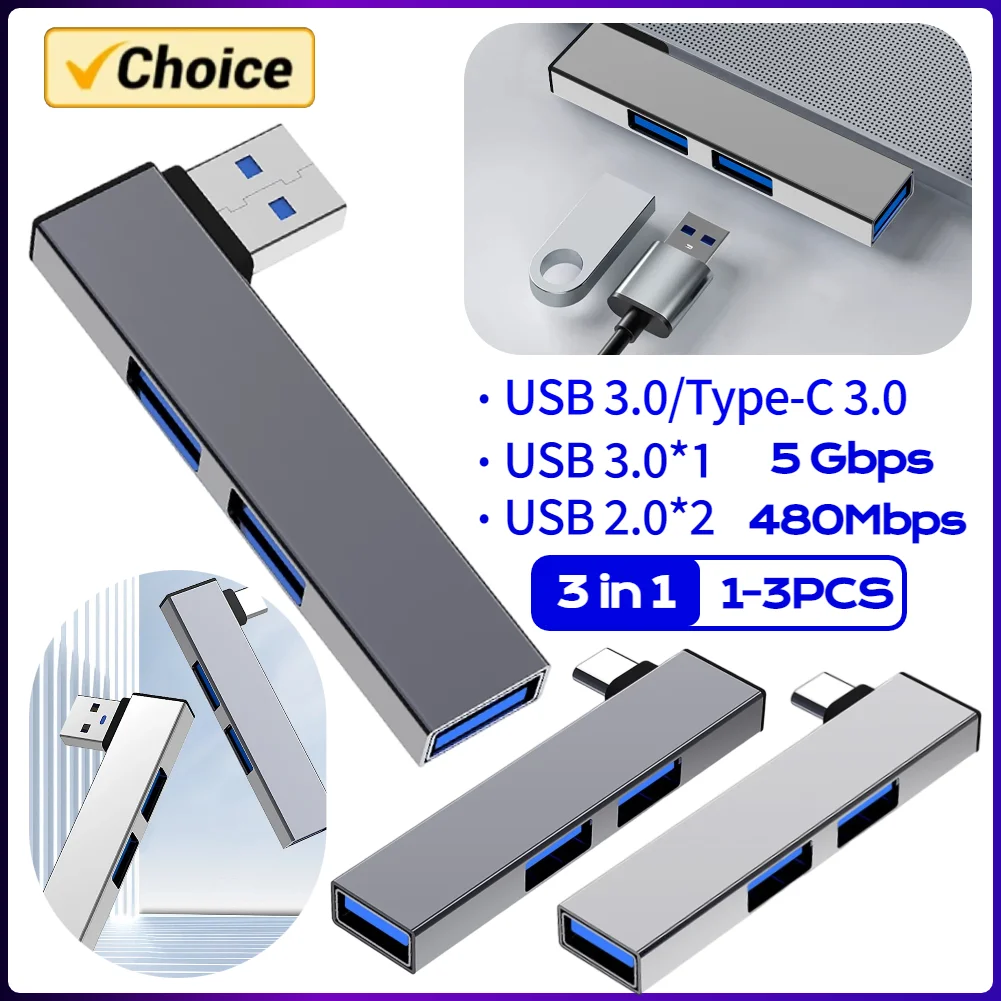 Compact 3-Port USB-C Hub with High-Speed 5.0Gbps Connectivity