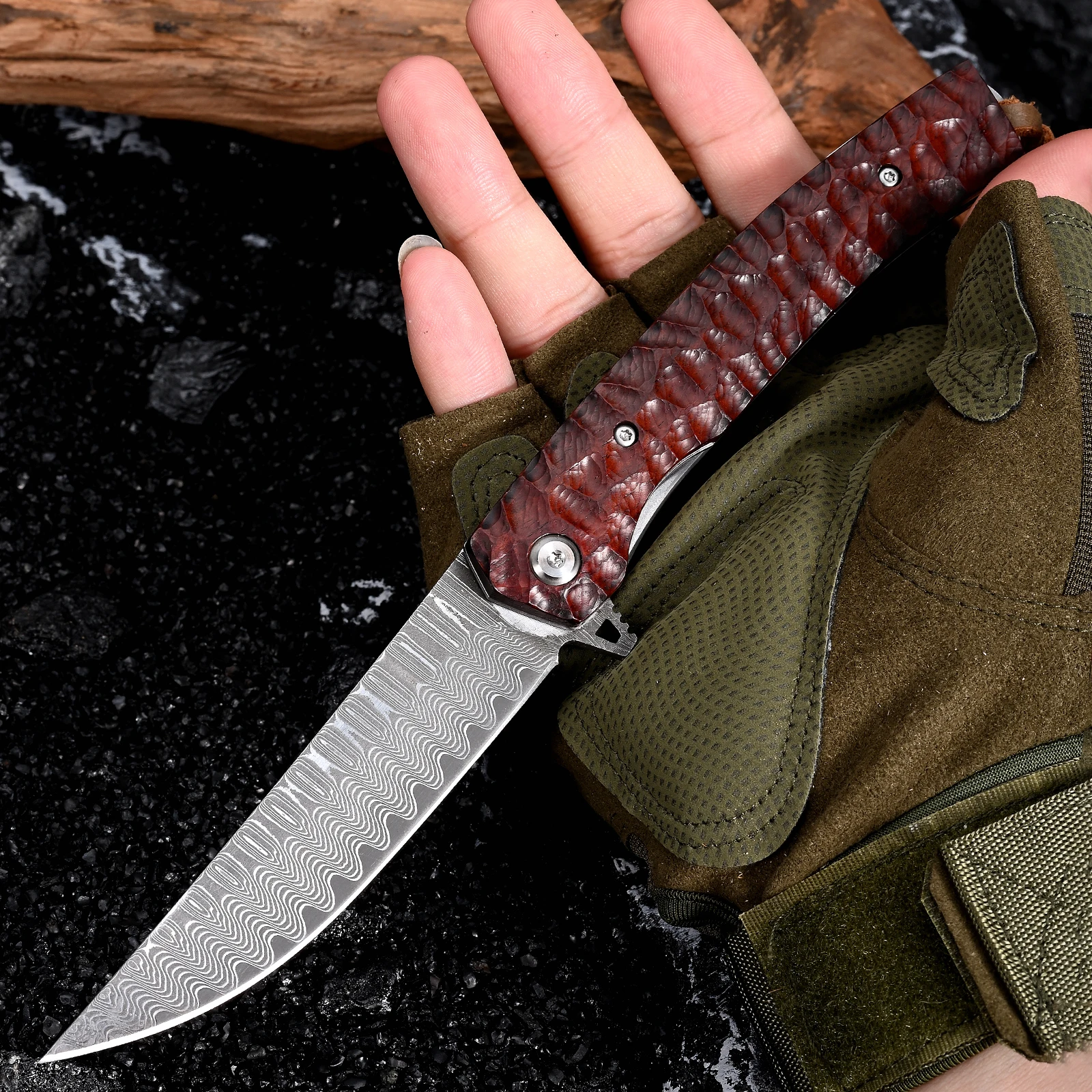 

HWZBBEN J241 Damascus Steel Camping Defense Pocket Knives Outdoor Tactical Survival Folding Knife Hunting