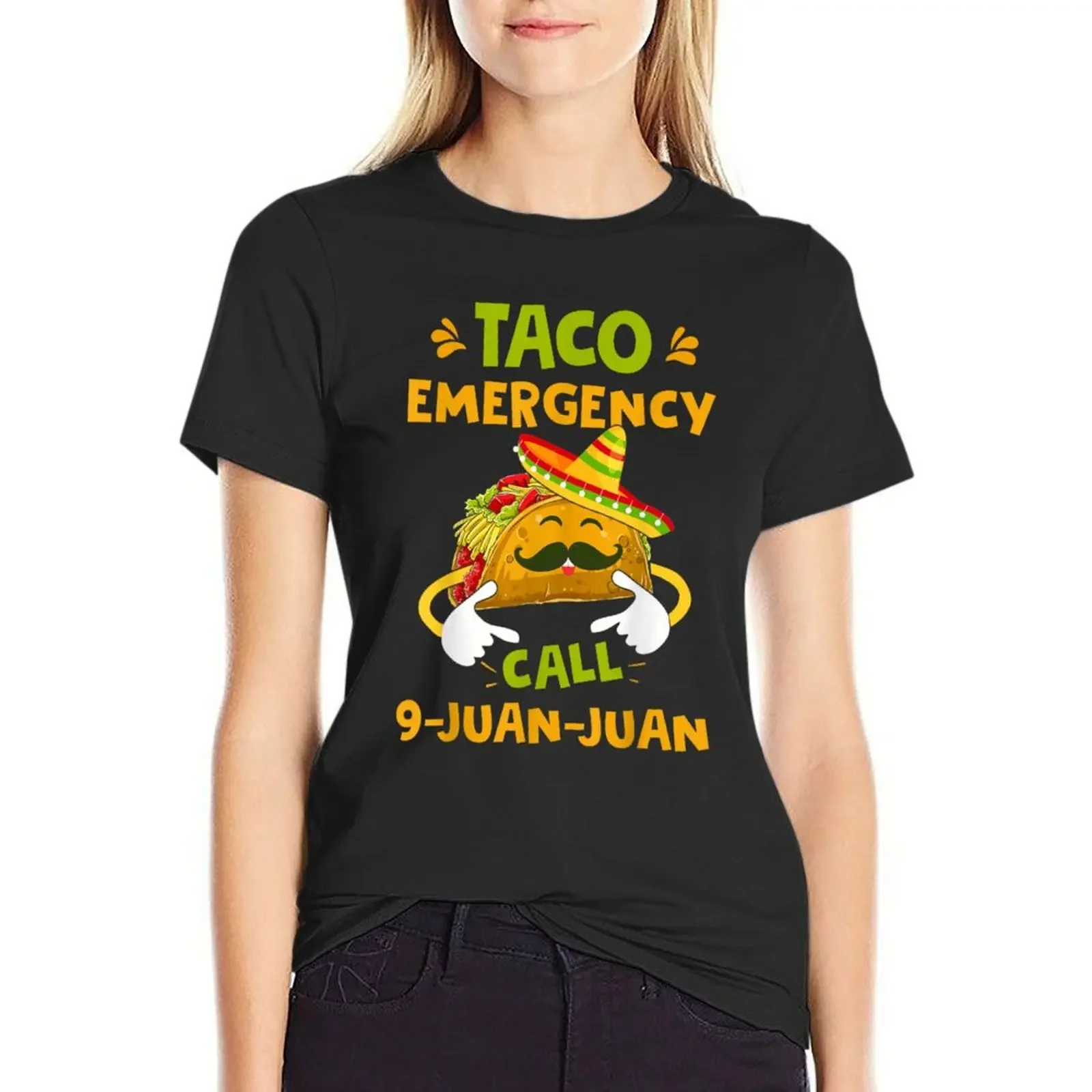 

TACOS EMERGENCY CALL 9JUAN T-shirt Female clothing oversized cute tops Women clothing
