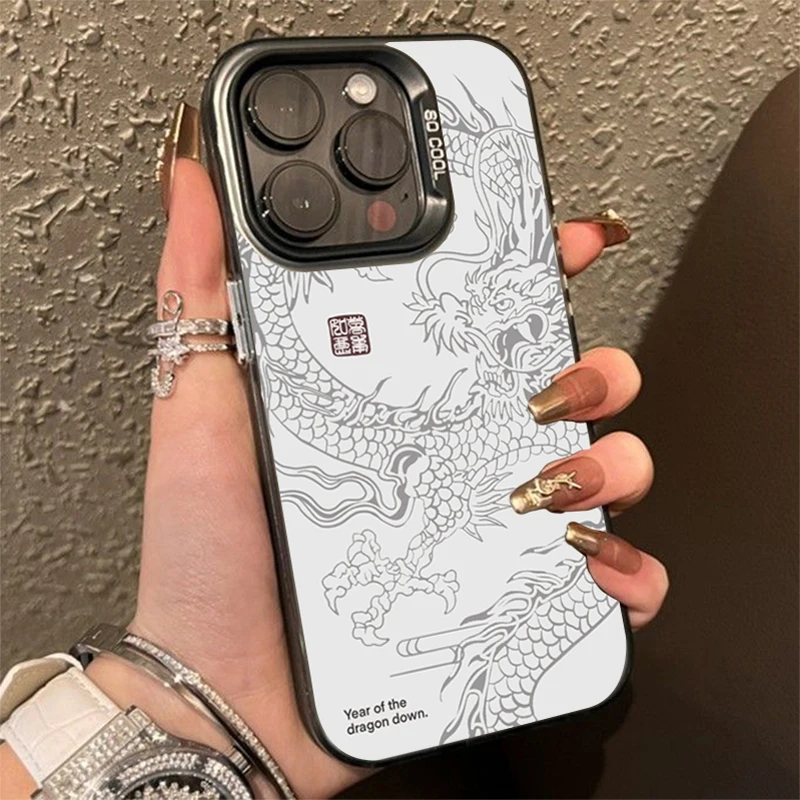Luxury Dragon Totem Anti-Drop Armor Case with Lens Protection and Plated Cover