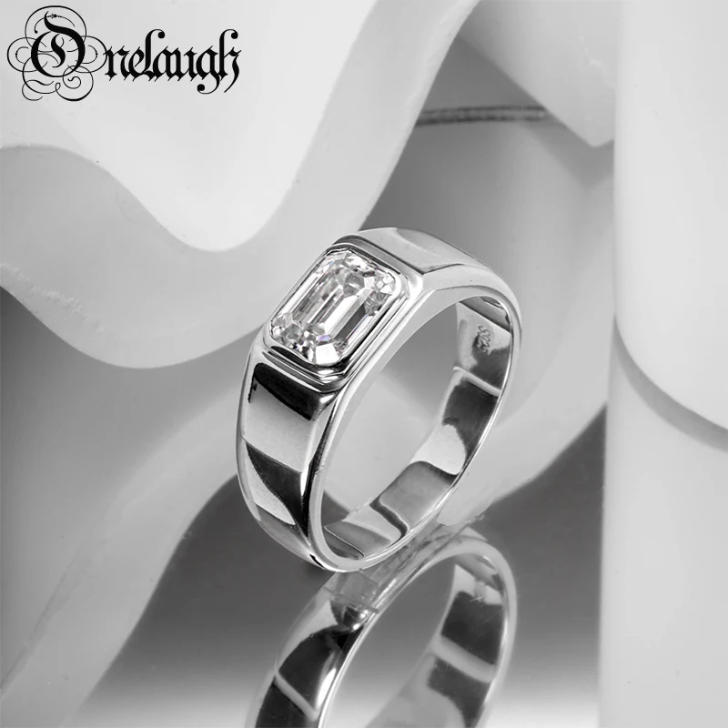 Onelaugh 2Ct D Color Emerald Wedding Moissanite Men Ring 925 Sterling Silver 18K Gold Plated Anelli Di Fidanzamento Per Gioielli Da Uomo