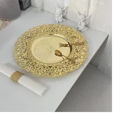 13inch Luxury Hollow Flower Tray Plastic Home Dining Plate Wedding Dessert Cake Tray Western Steak Kitchen Dish Charger 100pcs 2