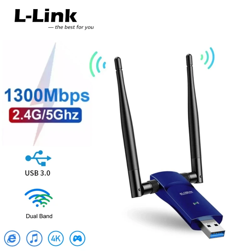 

L-Link 1300Mbps Wireless Network Card WiFi Dongle for Laptop PC Wireless WiFi Adapter USB3.0 Internet Network Card 2.4G/5.8G