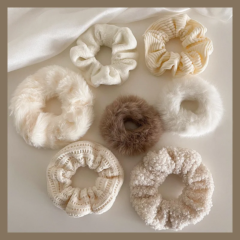 1/7 Teile/satz Plüsch Haargummi Beliebte Neue Vielseitige Flauschigen Haar Scrunchie Elastische Haarband für Frauen Mädchen Gummibänder haar – Detail 10