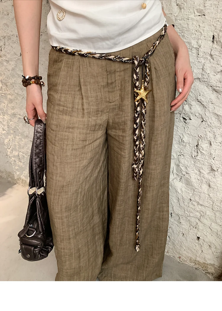 Retro Color-Blocked Woven Starfish Pendant Thin Waist Rope For Women Ethnic Style With Skirts Jeans Accessory Versatile Belt