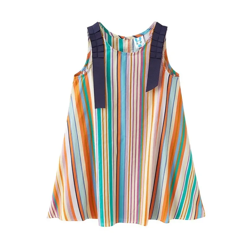 Children Summer Sleeveless Striped Beach Dress New Teen Girls Korean Style Princess Clothing Cotton Casual, #9441