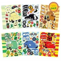 6/12 feuilles d'autocollants puzzle à assembler pour créer des visages de voitures Lightning McQueen, dessins animés Disney, jouets de décoration pour fêtes 2
