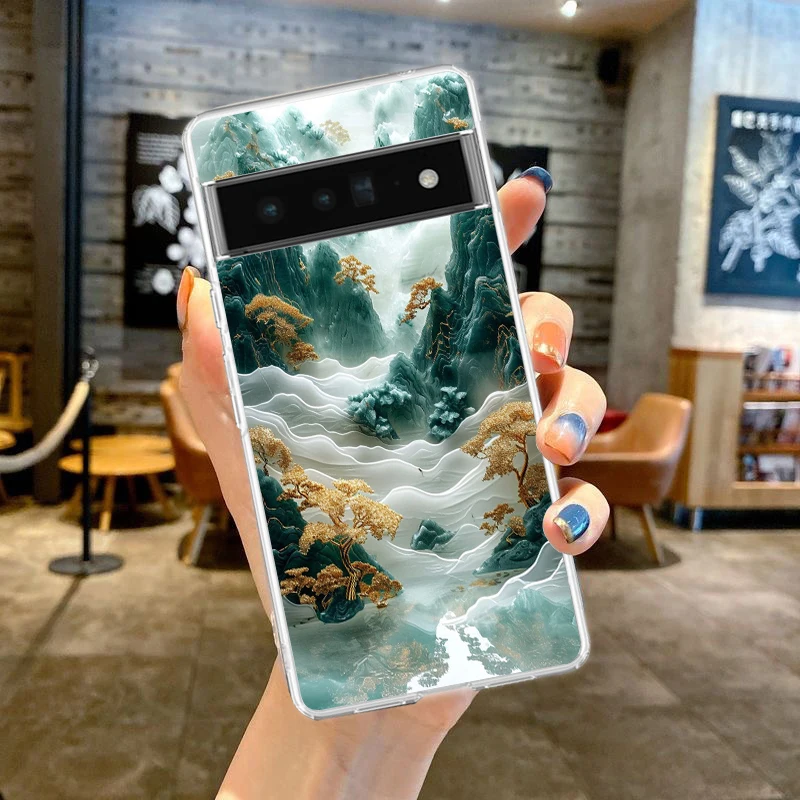 Vibrant Landscape Art Shockproof Silicone Phone Case with Transparent Shell