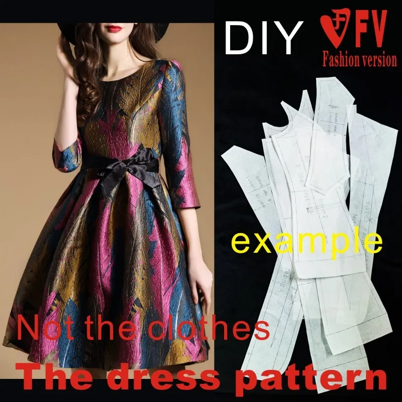 Pattern cutting drawing of large swing dress material pattern BLQ-274