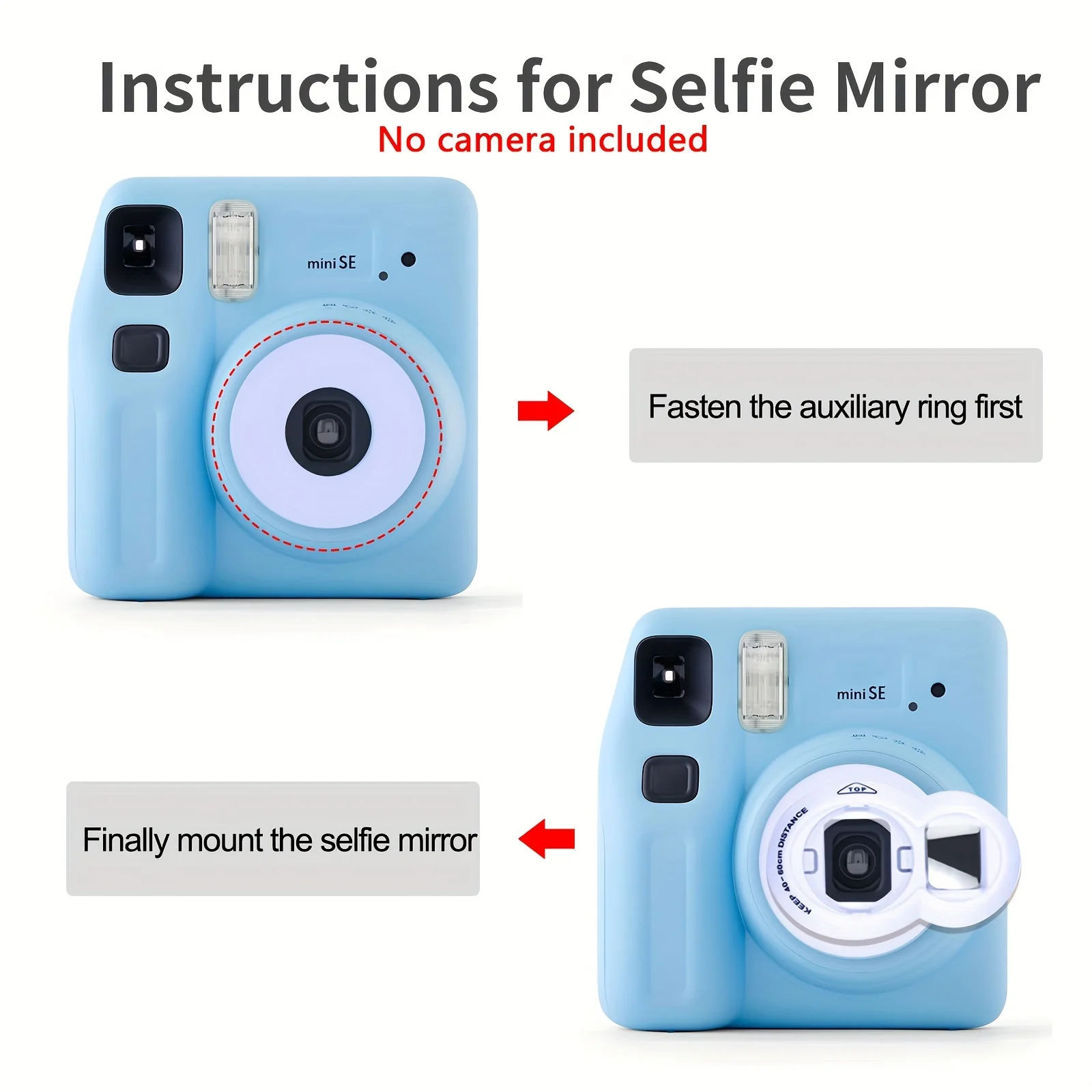 1 Set Camera Case for Instax Mini SE Camera-with Selfie Mirror, Stickers and Adjustable Strap-(Camera Not Included)
