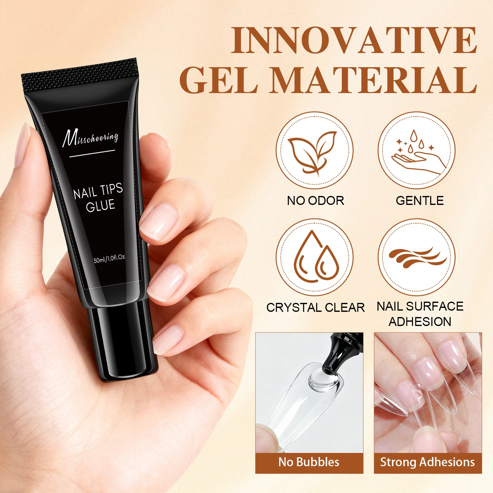 15/30ml Colla per unghie in gel solido per premere sulle unghie per punte per unghie in gel morbido 20g Colla adesiva forte per strass Gel per ciondoli per unghie - immagine 2