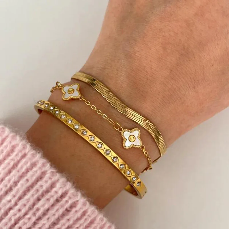 Wave texture cz stone bangles stainless steel bangles for women minimalist dainty delicate stainless steel jewelry non tarnish 2