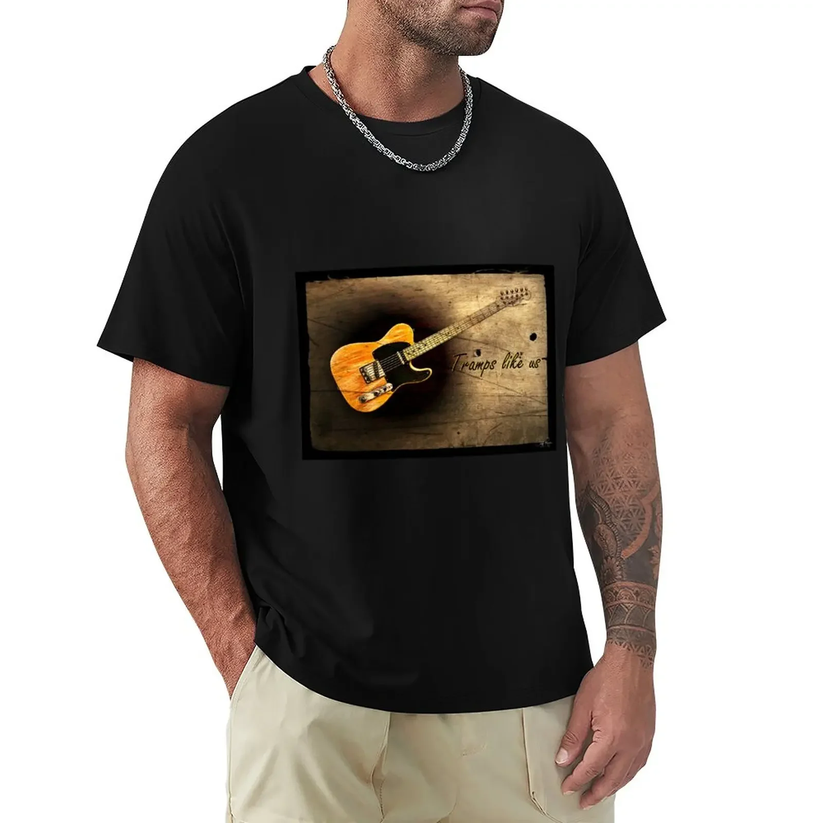 

Guitar Portrait. Tramps Like Us. WallsOfFame T-Shirt korean fashion summer tops aesthetic clothes t shirts men