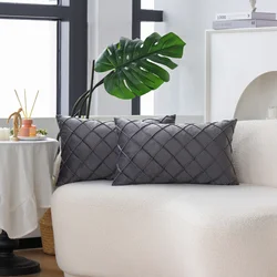 Set of 2 Luxurious Velvet Decorative Pillow Covers - Ultra Soft Cushion Covers - 30x50cm (Dark Grey)