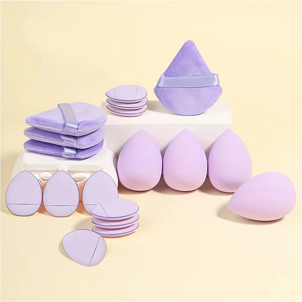 18종 메이크업 스펀지 세트 - 4개 퍼프 + 10개 쿠션 + 4개 에그, 라텍스 프리, 흡수력 없는 파운데이션/파우더용, 엄마 선물, 모든 피부 타입용