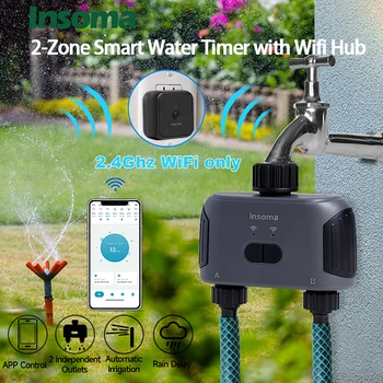 Insoma-temporizador de agua automático con Wifi Hube, 2 salidas de jardín de sistema de riego, herramientas programadoras de aspersores, soporte Alexa