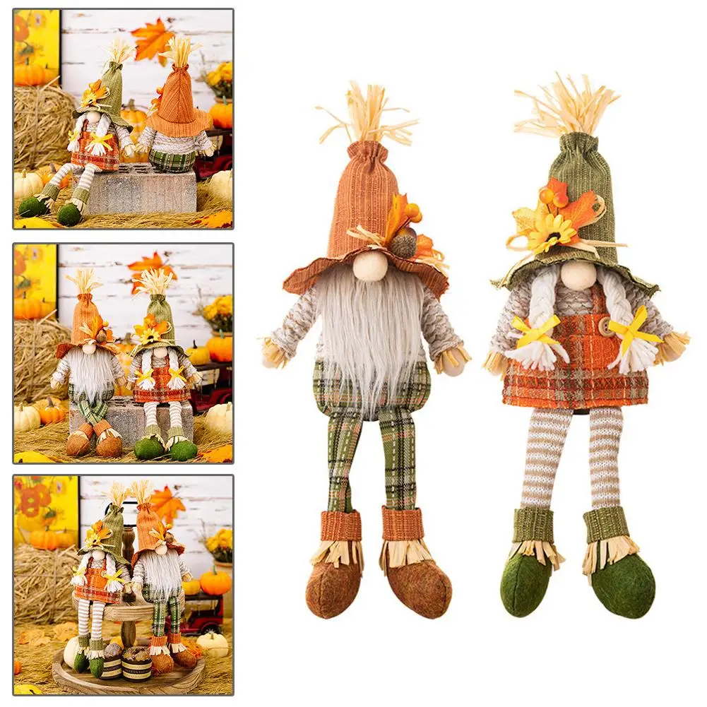 

Thanksgiving Decorations Harvest Season Maple Leaf Gnome Doll Rudolph Hanging Doll Dwarf Magic Legs Straw Hat K2H5
