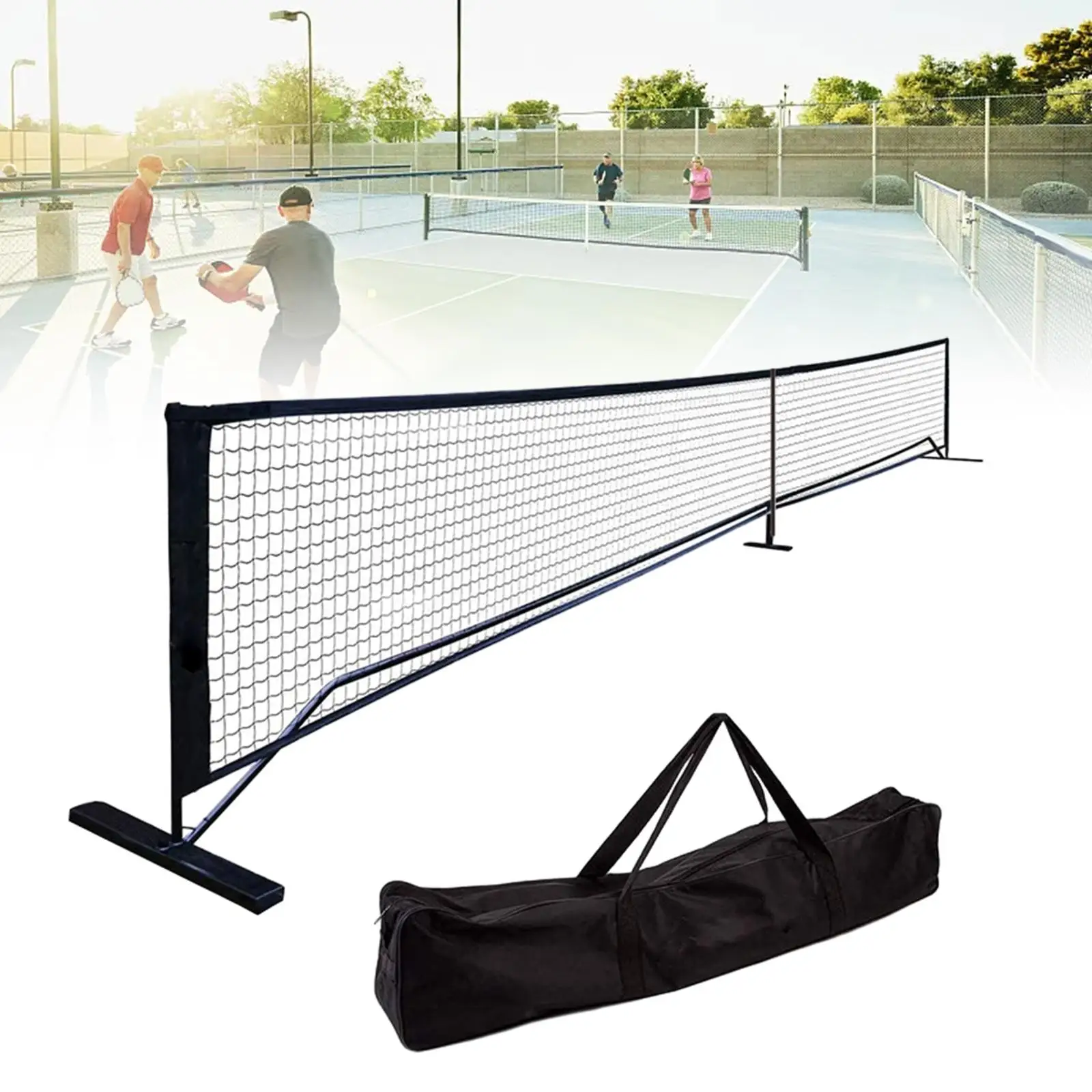 Portable Pickleball Net Set Black 670cmx91cm Backyards Beginners Game Iron Frame with Storage Bag Professionals Driveway Matches