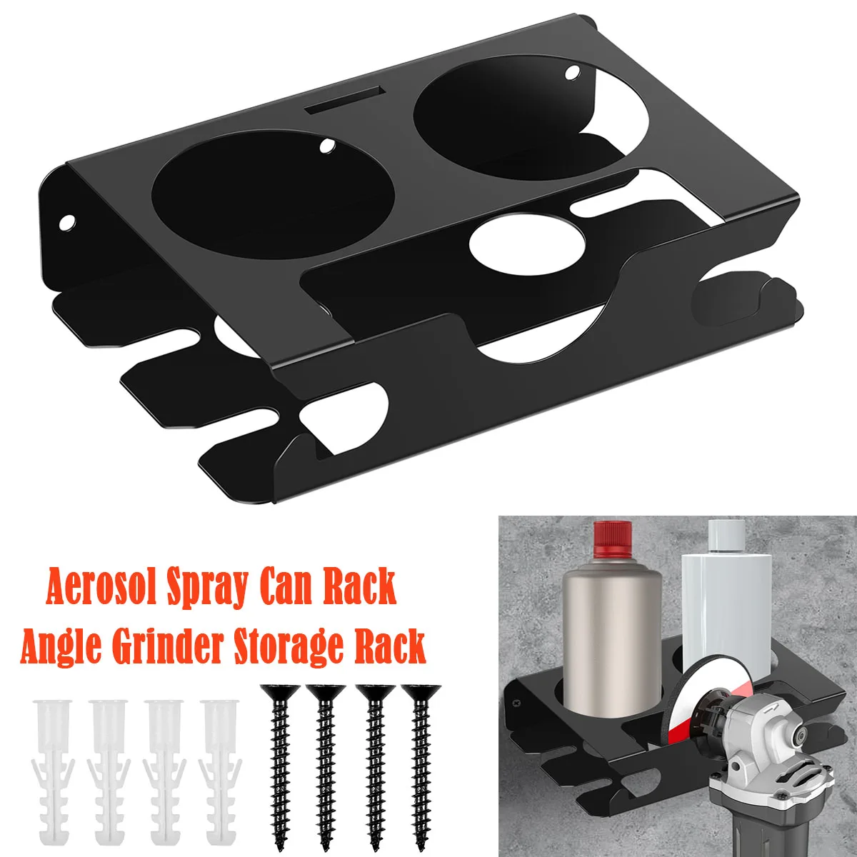 2in1 Aerosol Spray Can Rack Organizer Rack and Angle Grinder Holder Wall Mount Spray Paint Carbon Steel Storage