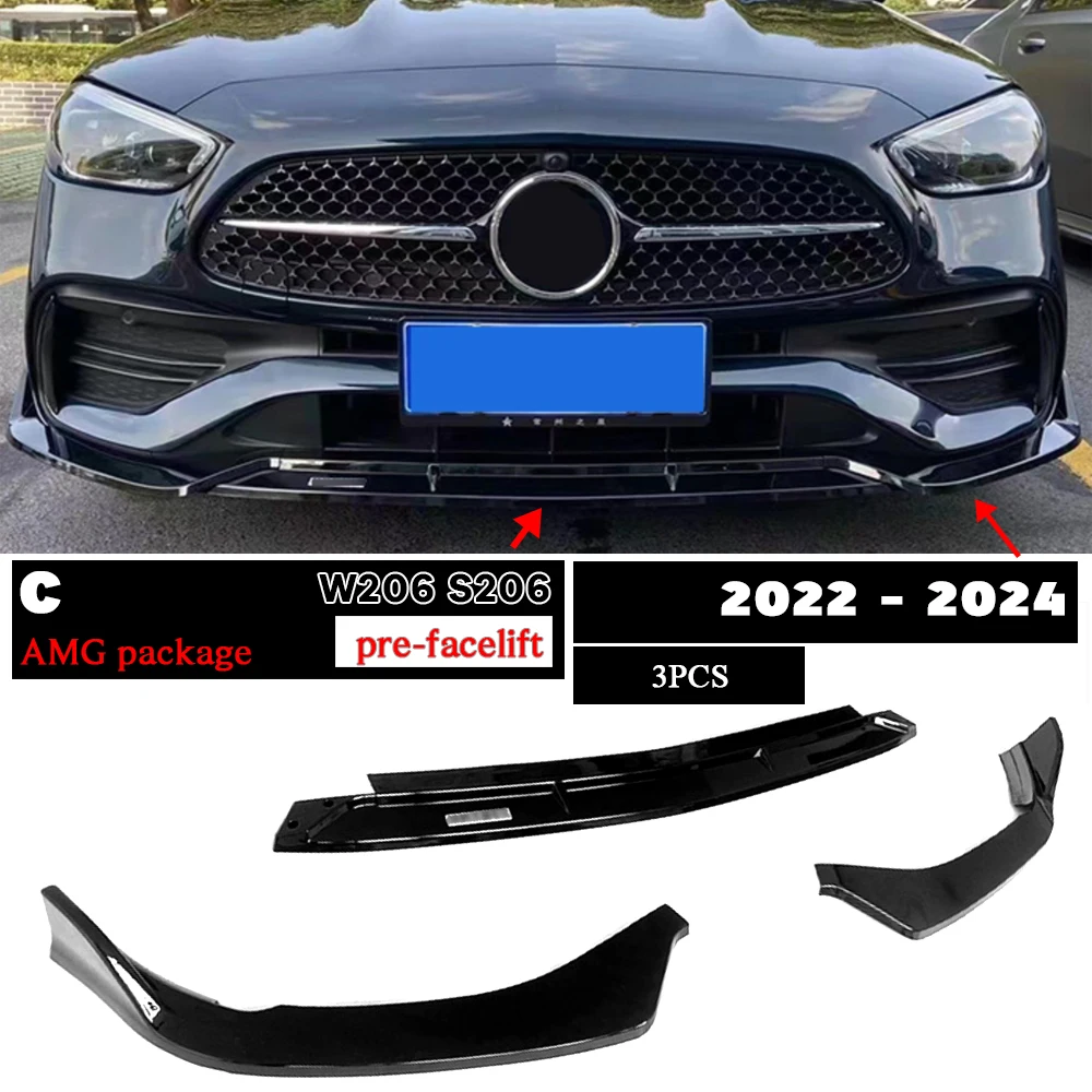 

Глянцевый черный карбоновый принт, передний бампер, спойлер для губ для Mercedes Benz C Class 2022 - 2024 W206 Sedan S206 Estate AMG посылка