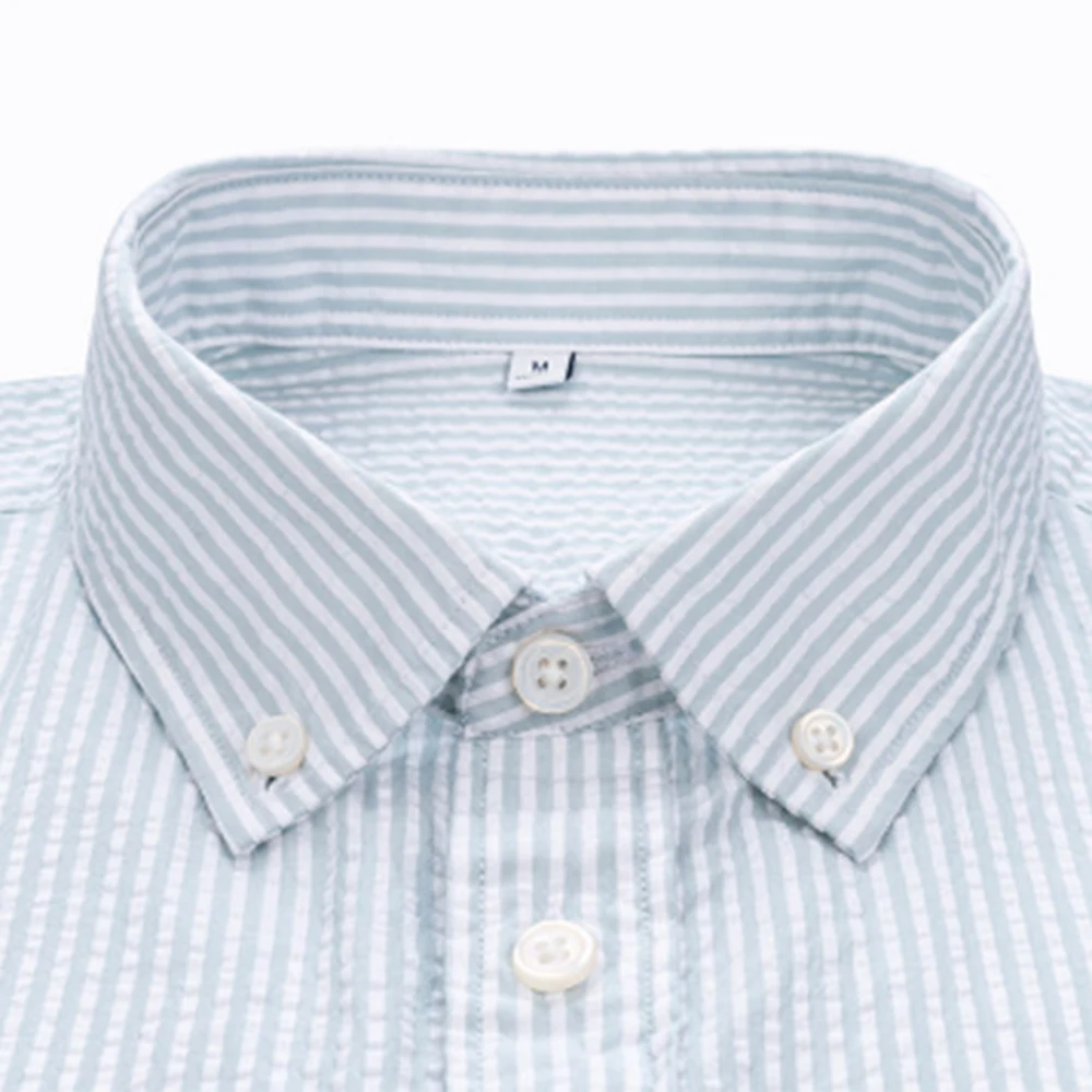 Luxury Button Down Summer Breathable Seersucker 100% Cotton Short-Sleeve Shirts For Man Fashion Design Shirt Summer Clothes Man