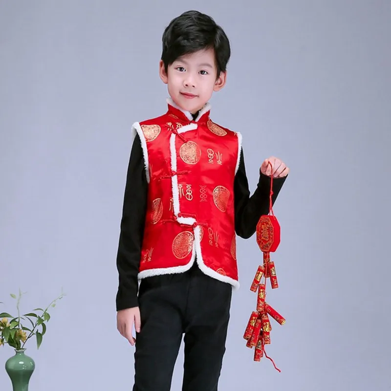 Kids Chinese Clothes Chinese Traditional Clothes For Children New Year Vest Girl Tang Dragon Phoenix Cheongsam Top Kids Qipao Hanfu Blouse Boy