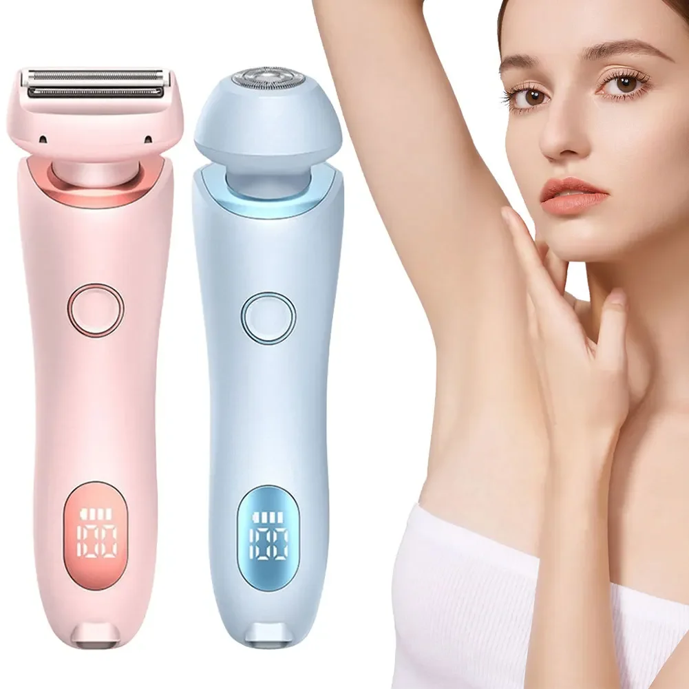 Women Electric Epilator 2 in 1 Body Hair Removal Razor Waterproof Rechargeable Bikini Trimmer for Pubic Legs Underarms Face Hair 2