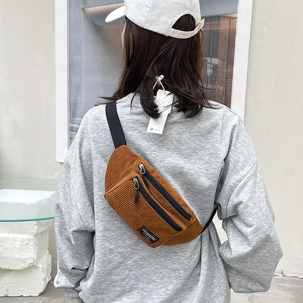Corduroy Women's Waist Bag Small Canvas Ladies Shoulder Crossbody Bags for Women Fanny Pack Fashion Phone Female Chest Bag 3